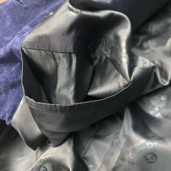 Custom Made Elegant Navy Woman Coat Blazer Velvet Suede Pockets Size Large - Picture 8 of 9